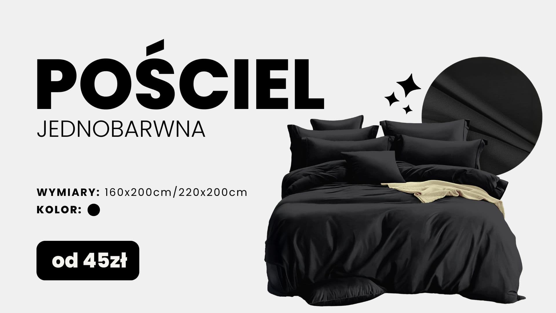 Czarna pościel jednobarwna