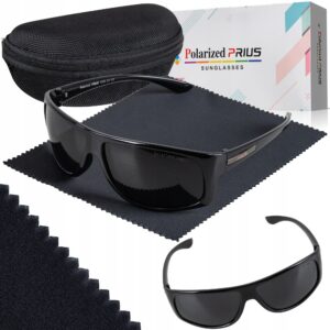 Okulary Przeciwsłoneczne Polaryzacyjne Prius PLS-314 UV400 Sportowe Czarne Błyszczące z Etui