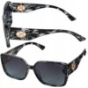 Okulary Damskie Przeciwsłoneczne Kocie Duże Polaryzacyjne Prius V546 Czarny marmurkowy UV400 z Etui