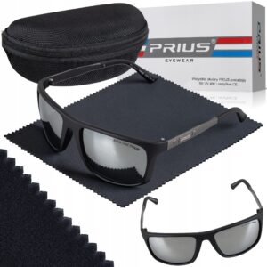 Okulary Przeciwsłoneczne Polaryzacyjne Prius PLS-312 UV400 Sportowe Czarne z Etui