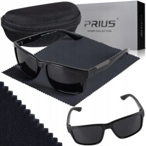 Okulary Przeciwsłoneczne Polaryzacyjne Prius PLS-321 UV400 Sportowe Czarne błyszczące z Etui