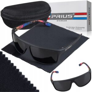 Okulary Przeciwsłoneczne Polaryzacyjne Prius PLS-311 UV400 Sportowe Czarne z Etui