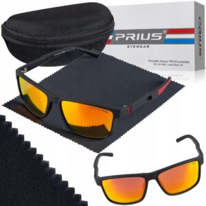 Okulary Przeciwsłoneczne Polaryzacyjne Sportowe Prius PLS-315 Czarne UV400 Aviator Pilotki z Etui