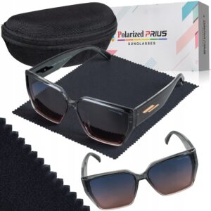 Okulary Damskie Przeciwsłoneczne Kocie Duże Polaryzacyjne Prius V510 Szary przezroczysty UV400 Aviator Pilotki z Etui