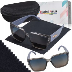 Okulary Damskie Przeciwsłoneczne Kocie Duże Polaryzacyjne Prius V510 Szary UV400 Aviator Pilotki z Etui