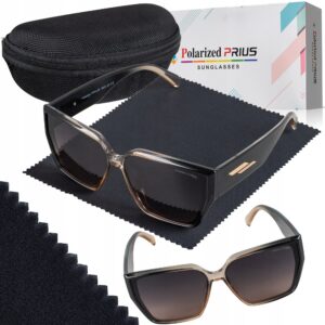 Okulary Damskie Przeciwsłoneczne Kocie Duże Polaryzacyjne Prius V510 Czarny ombre UV400 Aviator Pilotki z Etui