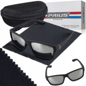 Okulary Przeciwsłoneczne Polaryzacyjne Prius PLS-322 UV400 Sportowe Czarne z Etui