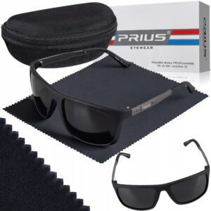 Okulary Przeciwsłoneczne Polaryzacyjne Prius PLS-320 UV400 Sportowe Czarne z Etui