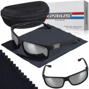 Okulary Przeciwsłoneczne Polaryzacyjne Prius PLS-320 UV400 Sportowe Czarne z Etui