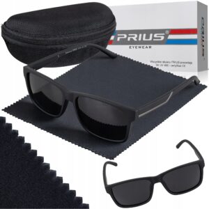 Okulary Przeciwsłoneczne Polaryzacyjne Prius PLS-319 UV400 Sportowe Czarne z Etui