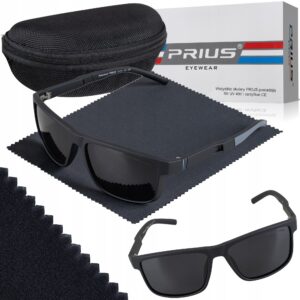 Okulary Przeciwsłoneczne Polaryzacyjne Sportowe Prius PLS-315 Czarne UV400 Aviator Pilotki z Etui
