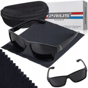 Okulary Przeciwsłoneczne Polaryzacyjne Prius PLS-322 UV400 Sportowe Czarne błyszczące z Etui
