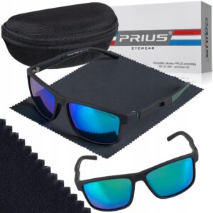 Okulary Przeciwsłoneczne Polaryzacyjne Sportowe Prius PLS-315 Czarne UV400 Aviator Pilotki z Etui