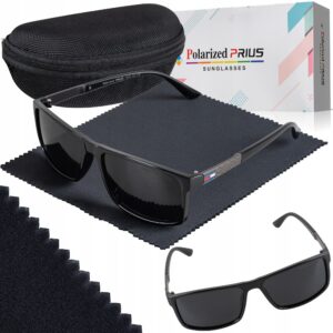 Okulary Przeciwsłoneczne Polaryzacyjne Prius PLS-323 Czarne Błyszczące UV400 Sportowe z Etui