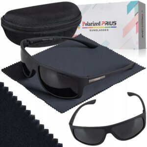 Okulary Przeciwsłoneczne Polaryzacyjne Prius PLS-314 UV400 Sportowe Czarne z Etui