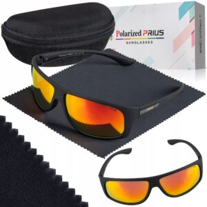 Okulary Przeciwsłoneczne Polaryzacyjne Prius PLS-314 UV400 Sportowe Czarne z Etui