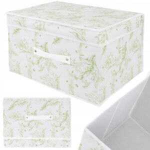 Organizer tekstylny sztywny 50x40x30 cm – pudełko do przechowywania ubrań i pościeli z pokrywą, motyw roślinny