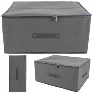 Organizer tekstylny sztywny 60x45x24 cm – pudełko do przechowywania ubrań, pościeli i ręczników z pokrywą na zamek, szary