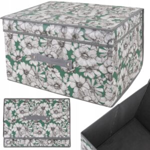 Organizer tekstylny sztywny 40x30x25 cm – pudełko do przechowywania ubrań i ręczników z pokrywą, wzór kwiatowy