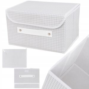 Organizer tekstylny sztywny 26x20x16 cm – pudełko do przechowywania bielizny i drobiazgów z pokrywą na rzep, wzór krata