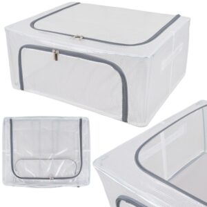 Organizer tekstylny ze stelażem 50x40x22 cm – pojemnik do przechowywania ubrań i pościeli, otwierany na zamek, wzór krata