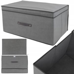 Organizer tekstylny składany 60x40x30 cm – sztywny pojemnik do przechowywania pościeli i ubrań z pokrywą, szary