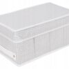 Organizer tekstylny sztywny 18x33x15 cm – pudełko do przechowywania z pokrywą i kieszonką opisową, wzór krata