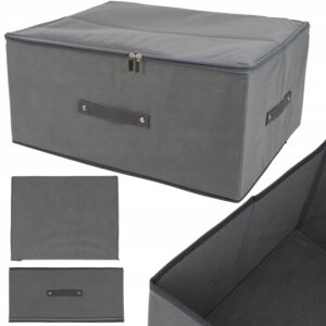 Organizer tekstylny składany 51x40x24 cm – sztywny pojemnik do przechowywania ubrań i pościeli z pokrywą na zamek, szary