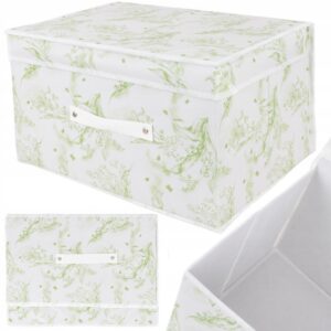 Organizer tekstylny sztywny 40x30x25 cm – pudełko do przechowywania ubrań i pościeli z pokrywą, motyw roślinny