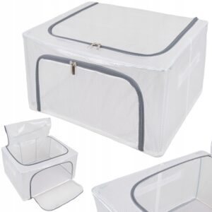 Organizer tekstylny ze stelażem 50x40x39 cm – pojemnik do przechowywania ubrań i pościeli, otwierany na zamek, wzór krata