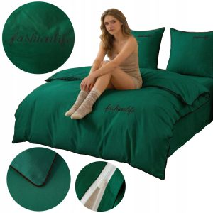 KOMPLET POŚCIELI Z LAMÓWKĄ HAFTEM 160x200 POSZEWKI 70x80 ELEGANCKA BAWEŁNA
