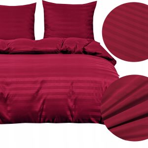 KOMPLET POŚCIELI HOTELOWA ADAMASZEK W PASY 160x200 POSZEWKI 70x80 CZERWONY