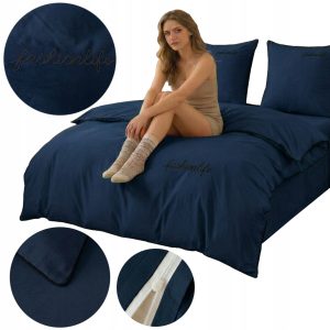 KOMPLET POŚCIELI Z LAMÓWKĄ HAFTEM 160x200 POSZEWKI 70x80 ELEGANCKA BAWEŁNA
