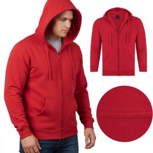 BLUZA MĘSKA Z KAPTUREM ROZPINANA CIEPŁA SPORTOWA KIESZENIE CZERWONA DRES XL