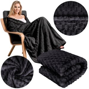 KOC NARZUTA NA ŁÓŻKO MIĘKKI CIEPŁY TŁOCZONY GRUBY 260 g/m² 160x200 CZARNY
