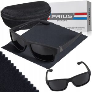 OKULARY PRZECIWSŁONECZNE POLARYZACYJNE PRIUS UV400 CZARNE SPORTOWE Z ETUI