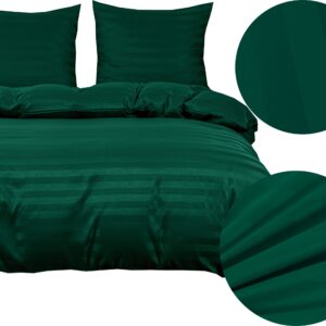 KOMPLET POŚCIELI HOTELOWA ADAMASZEK W PASY 160x200 POSZEWKI 70x80 ZIELONA