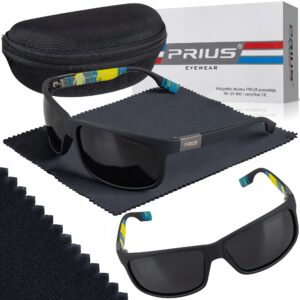 OKULARY PRIUS PRZECIWSŁONECZNE POLARYZACJA POLARIZED SPORTOWE CZARNE ZESTAW