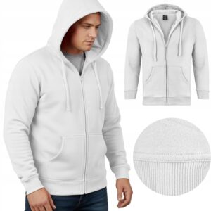 BLUZA MĘSKA Z KAPTUREM ROZPINANA CIEPŁA SPORTOWA KIESZENIE BIAŁA DRESOWA XL