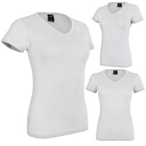 T-SHIRT KOSZULKA DAMSKA BAWEŁNIANA W SEREK KRÓTKI RĘKAW BIAŁA SPORTOWA XXL